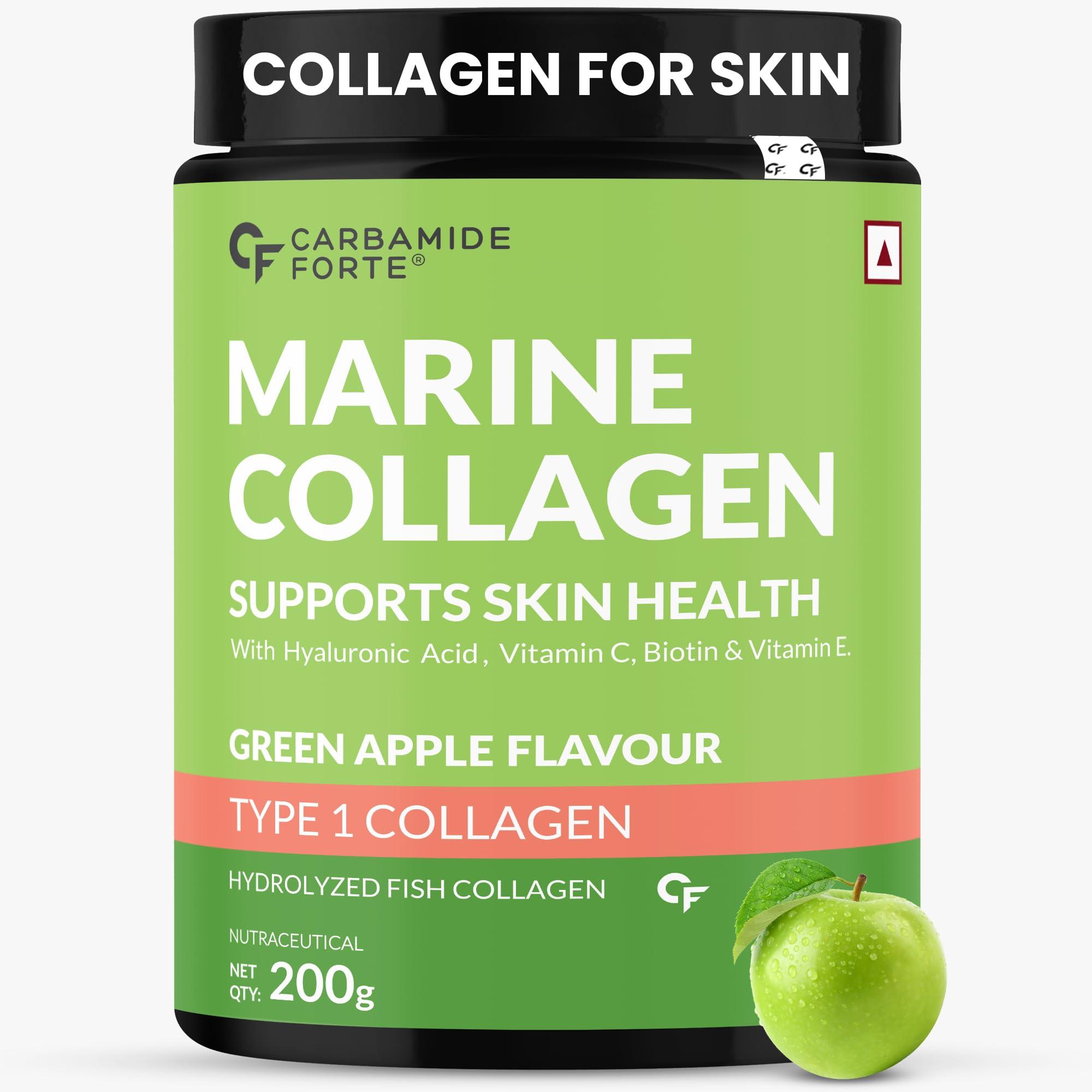 Carbamide Forte Carbamide Forte Marine Collagen Powder Supplement - for Skin Fish Collagen Powder for Women & Men - 200g Powder - Green Apple Flavour