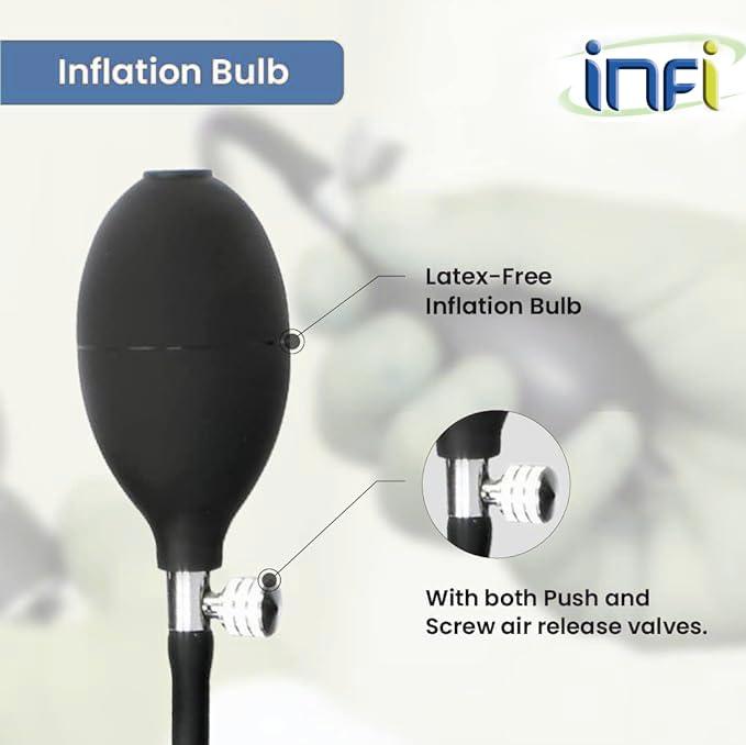 Infi Infi Aneroid Dial Type Sphygmomanometer Blood Pressure Monitor | BP Apparatus Manual | Manual BP Operator | For Precise Measurements | Readable and Clear Dial | 1 Year Warranty | Latex Free Cuff | Imported Bulb For Medical Professionals