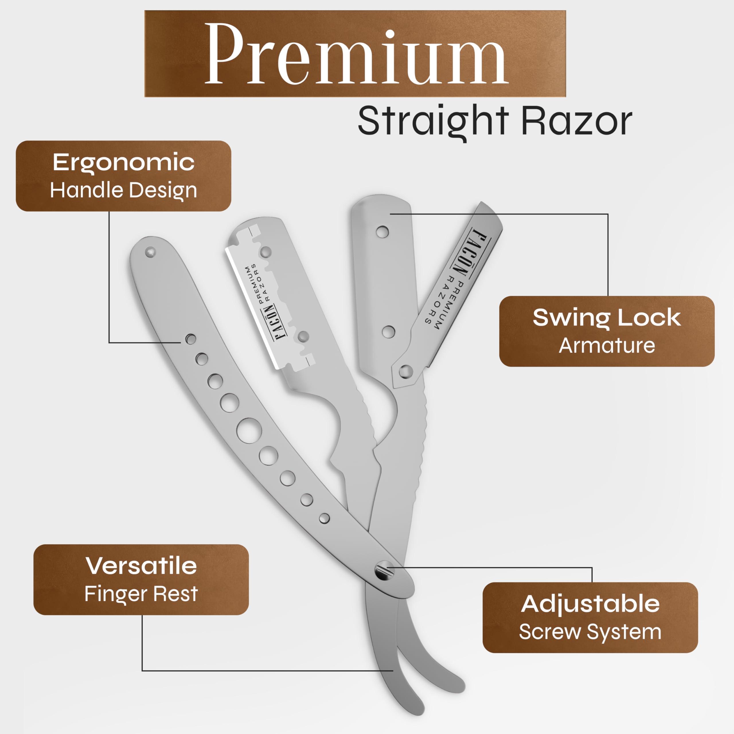 FACON Brown : 1 Seller - Facn Professional Straight Edge Barber Razor/Rasoirs/Rasoi - Salon Quality Cut Throat Shavette - Japanese Stainless Steel - NEW 2017 Model Limited Edition - Includes 5 DE Razor Blades