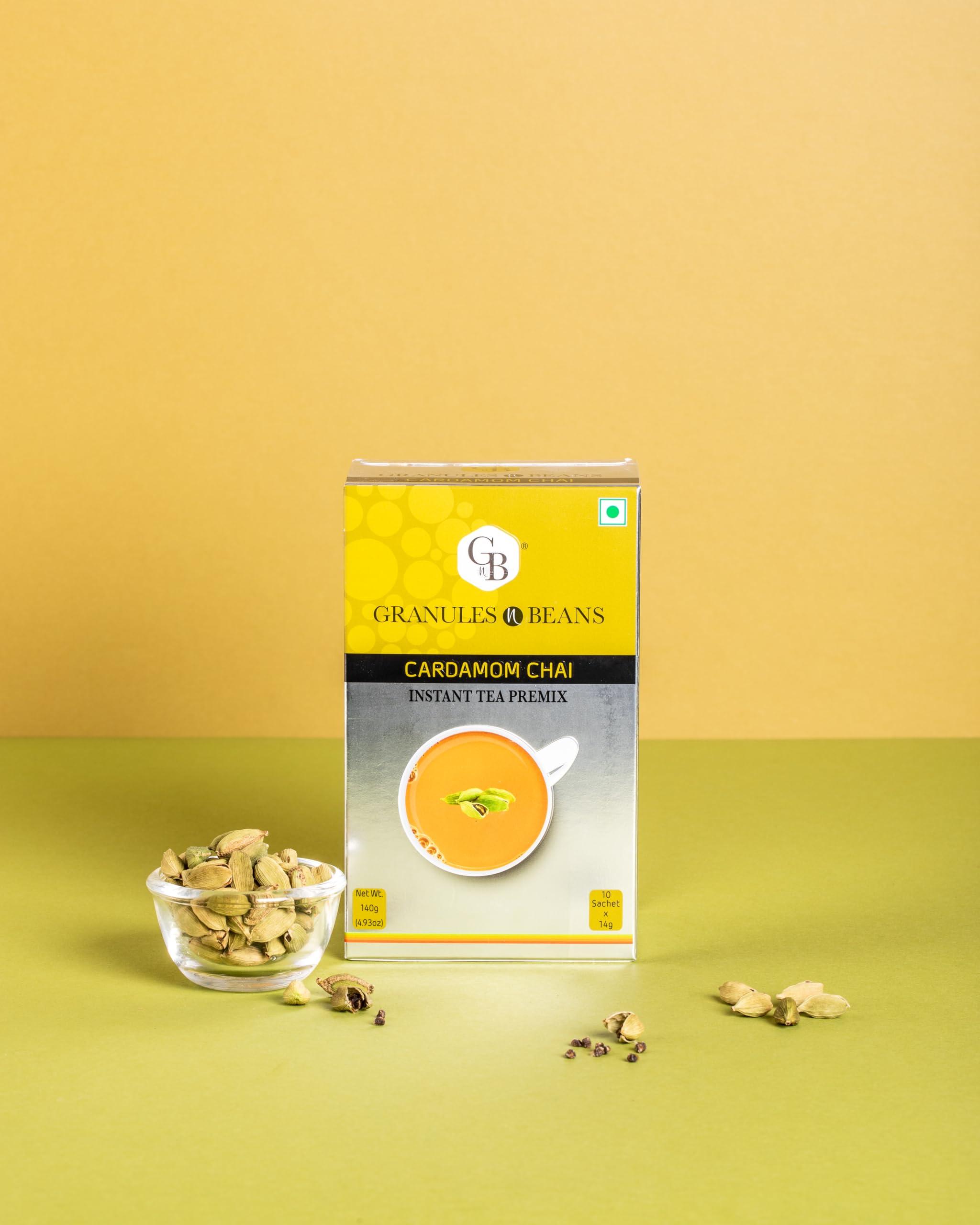GranulesnBeans Granules n Beans Cardamom Chai Instant Tea Premix (Elaichi) - (10 Sachet x 14g =140g)
