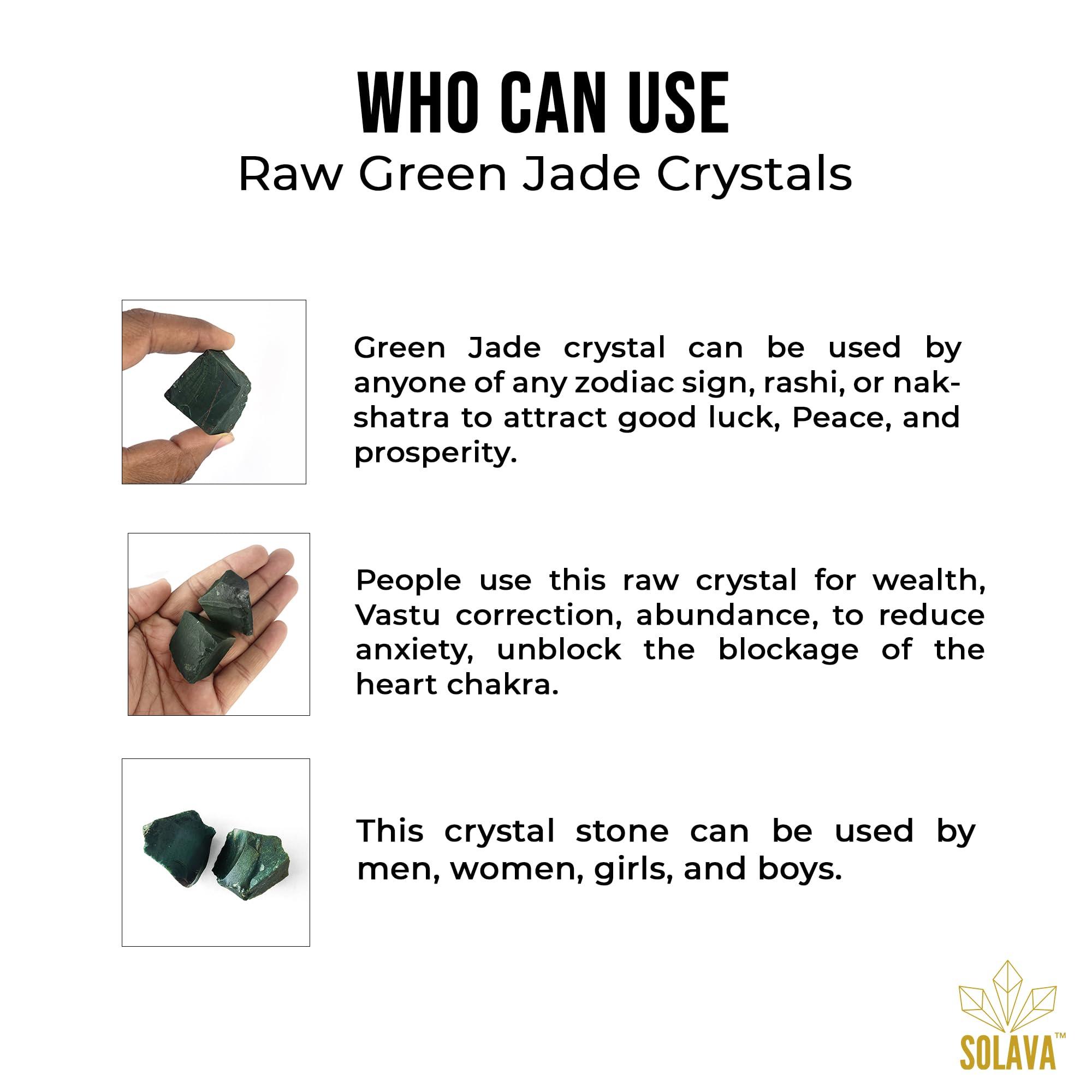 SOLAVA Raw Green Jade Stone Original Certified Green Jade Crystal for Good luck, Peace, Abundance, Reiki Healing, Chakra Healing, and Positive Energy 2 Pieces