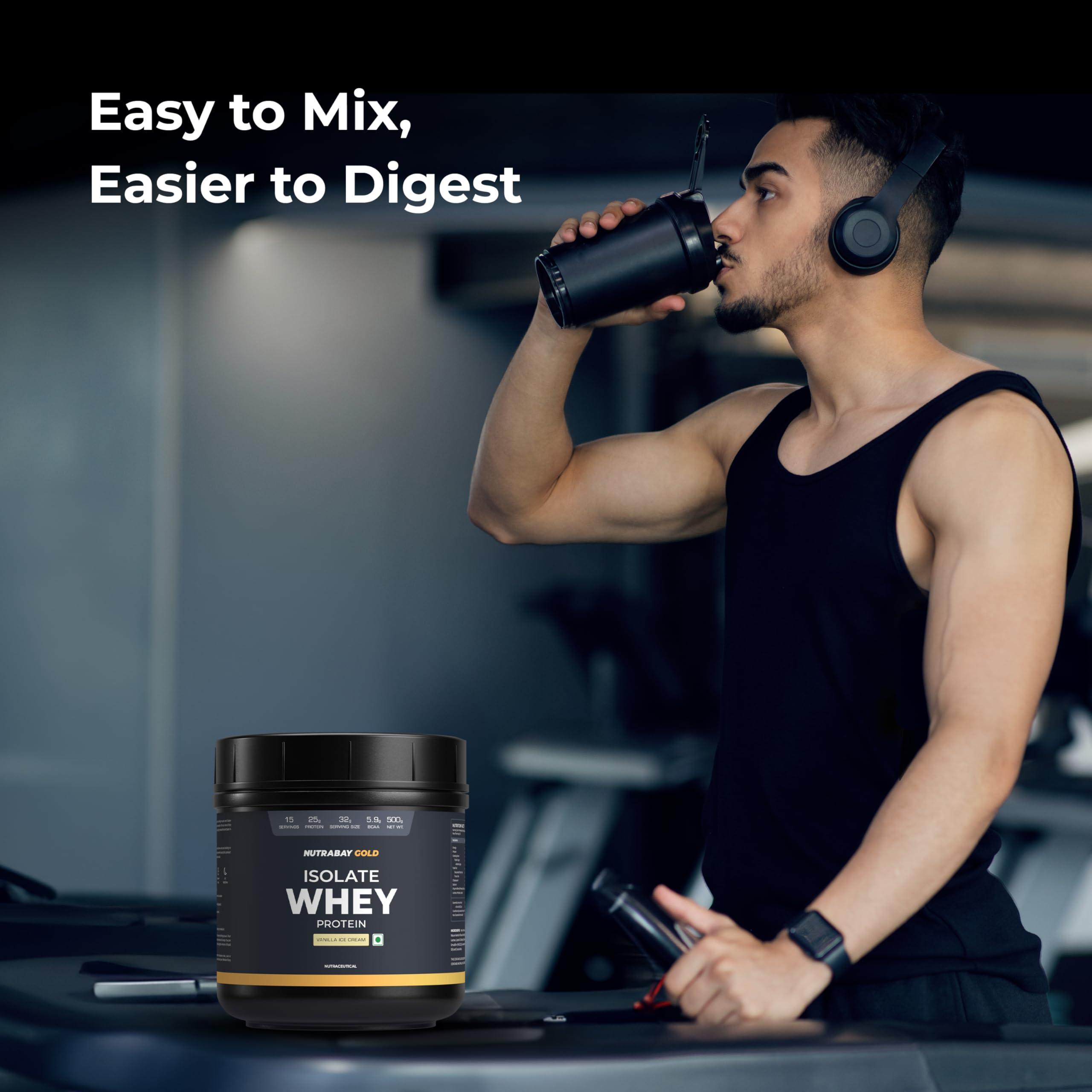 Nutrabay Nutrabay Gold Whey Protein Isolate Powder - 500g, Vanilla Ice Cream | 25g Protein, 5.9g BCAA | Easy to Digest | NABL Lab Tested | Muscle Growth & Recovery | Rich in Glutamic Acid | For Men & Women