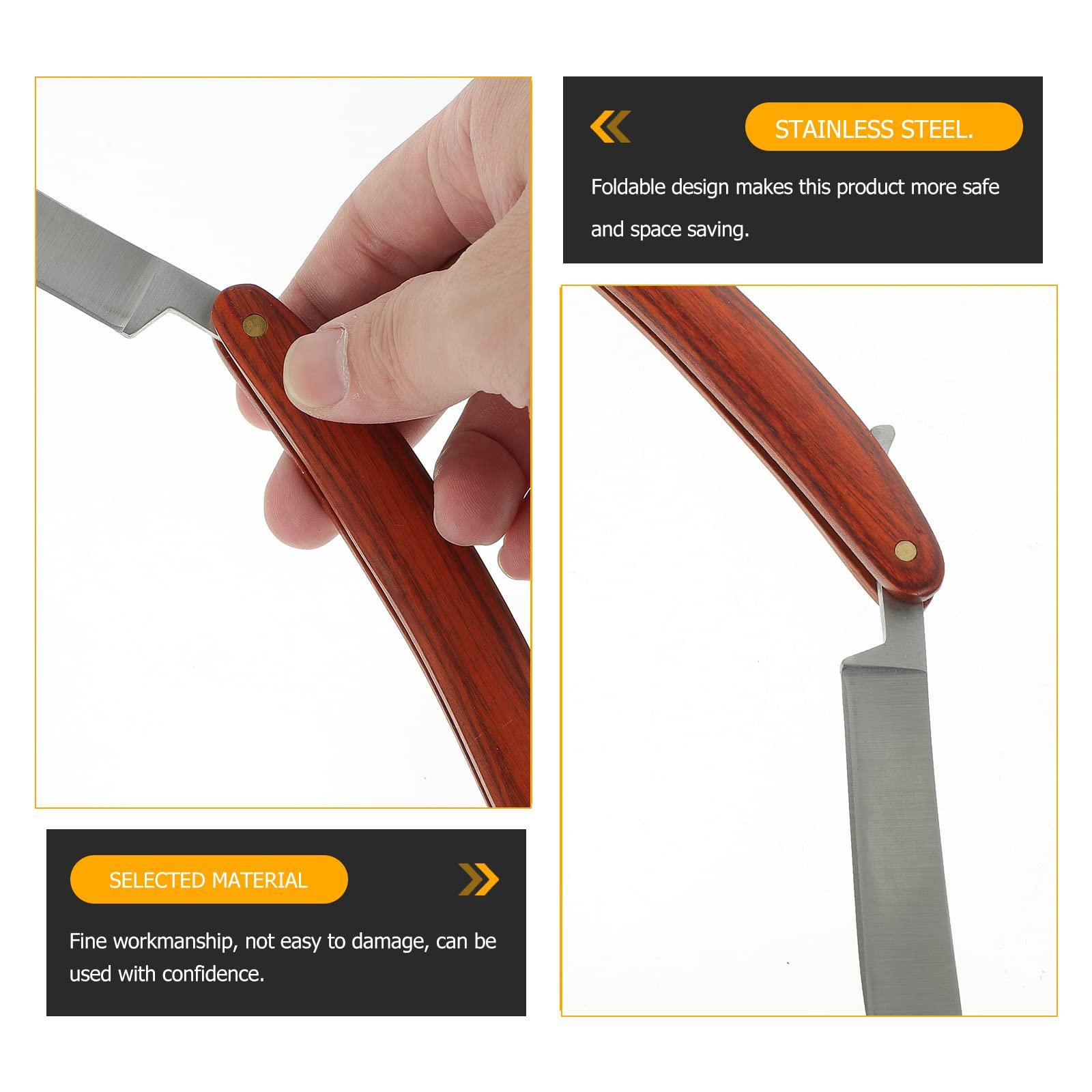 Lurrose Lurrose Straight Razor- Carbon Steel Straight Edge Barber Razor Professional Mens Straight Razor Kit with Vintage Wood Handle