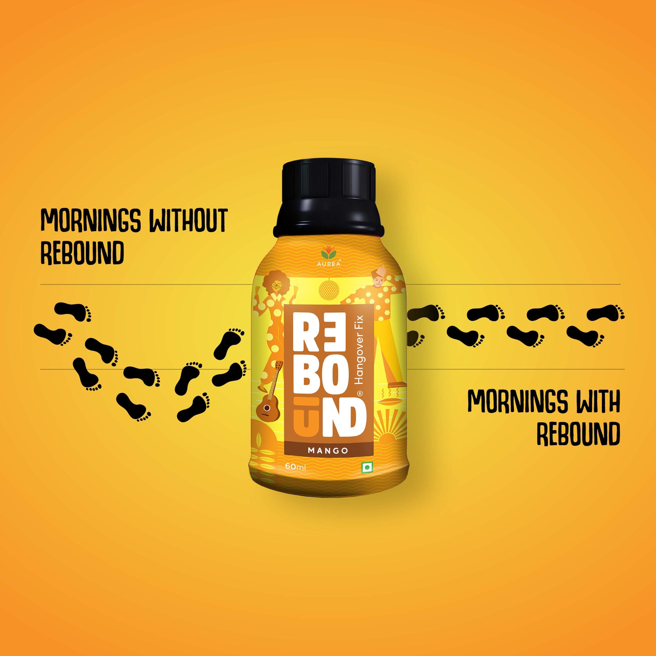 Rebound Rebound Mango Flavor Pack Of 4 (60ml) - Clinically Proven Anti- Hangover Drink | 100% Safe & Vegan | Natural Ingredients | Hangover Free Wake Up Next Day | Pocket Friendly | No Side Effects