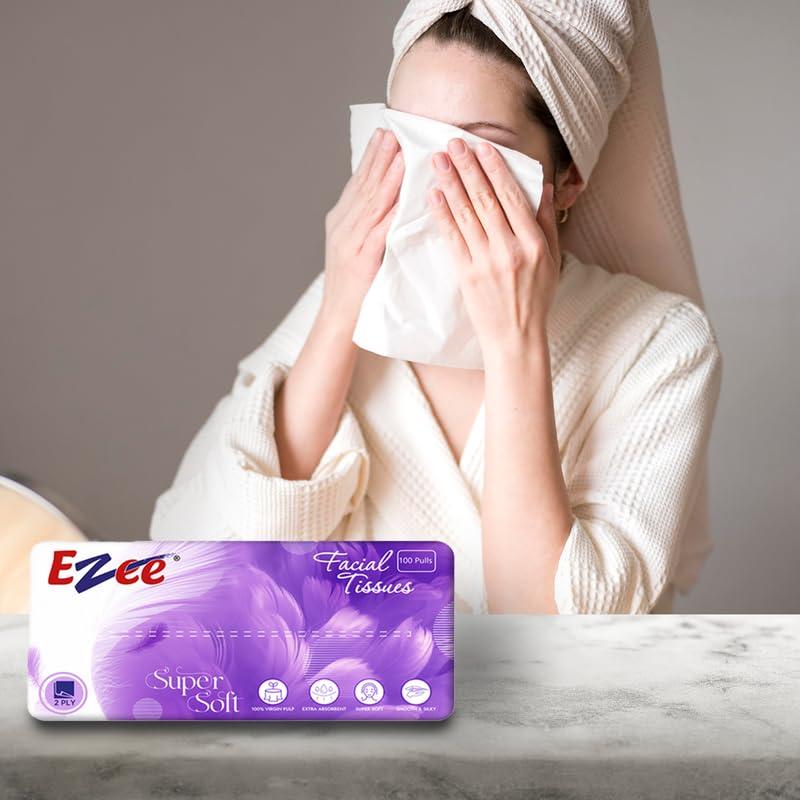 Ezee Live Life Ezee Way Ezee 2 Ply Facial Tissue Soft Pack 100 Pulls | Car Box Tissues - Ultrasoft, Silky & Absorbent