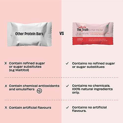 The Whole Truth The Whole Truth - Protein Bars | Assorted Pack of 6 x 52g (3 Double Cocoa + 3 Cranberry) | No Added Sugar | No Preservatives | No Artificial Sweeteners | No Gluten or Soy | All Natural Ingredients