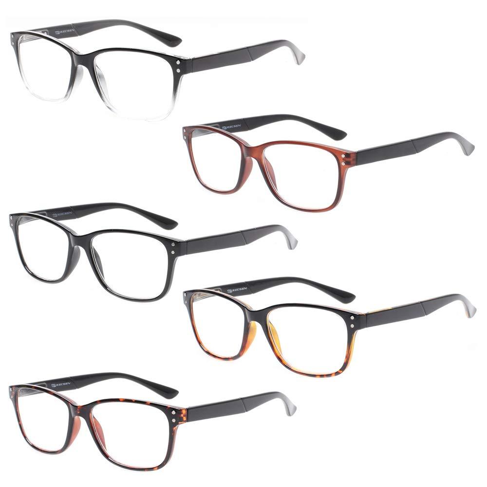 JOSCHOO Reading Glasses 5-Pack Quality Readers Spring Hinge Glasses for Reading for Men and Women (0.75, 5 Pack Mix Color)