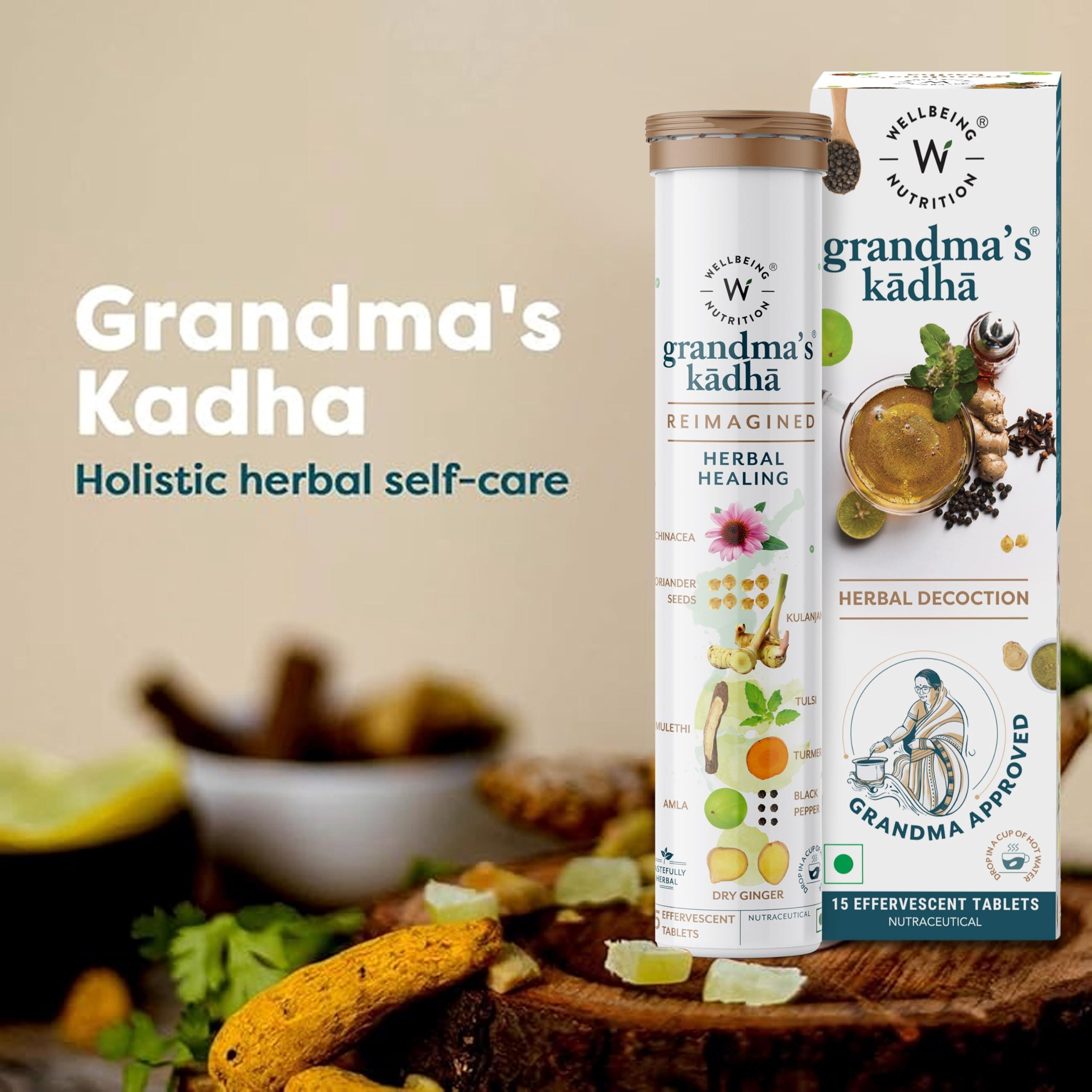 WELLBEING NUTRITION Wellbeing Nutrition Grandma's Kadha -Ayurvedic Natural Immunity Booster | Ayurvedic Kadha for Immunity, Cold, Cough, Sore Throat & Congestion (60 Effervescent Tablets)