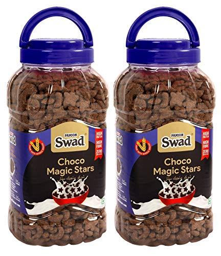 Swad Swad Choco Magic Stars Breakfast Cereal (Children Cereal Wholegrain Chocolate Choco Moons and Stars Snack) 2 Jars, 650 g