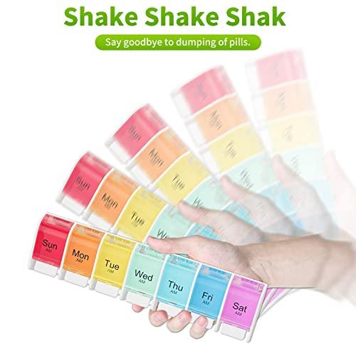 Windtrace 7 Days AM PM Pill Organizer - 2 Times a Day Large Weekly Pills Case, BPA-Free Pills Box Container Cases, Morning and Night Pill Boxes with Unique Push-Button Pop Open Design Hold Vitamin, Medicine