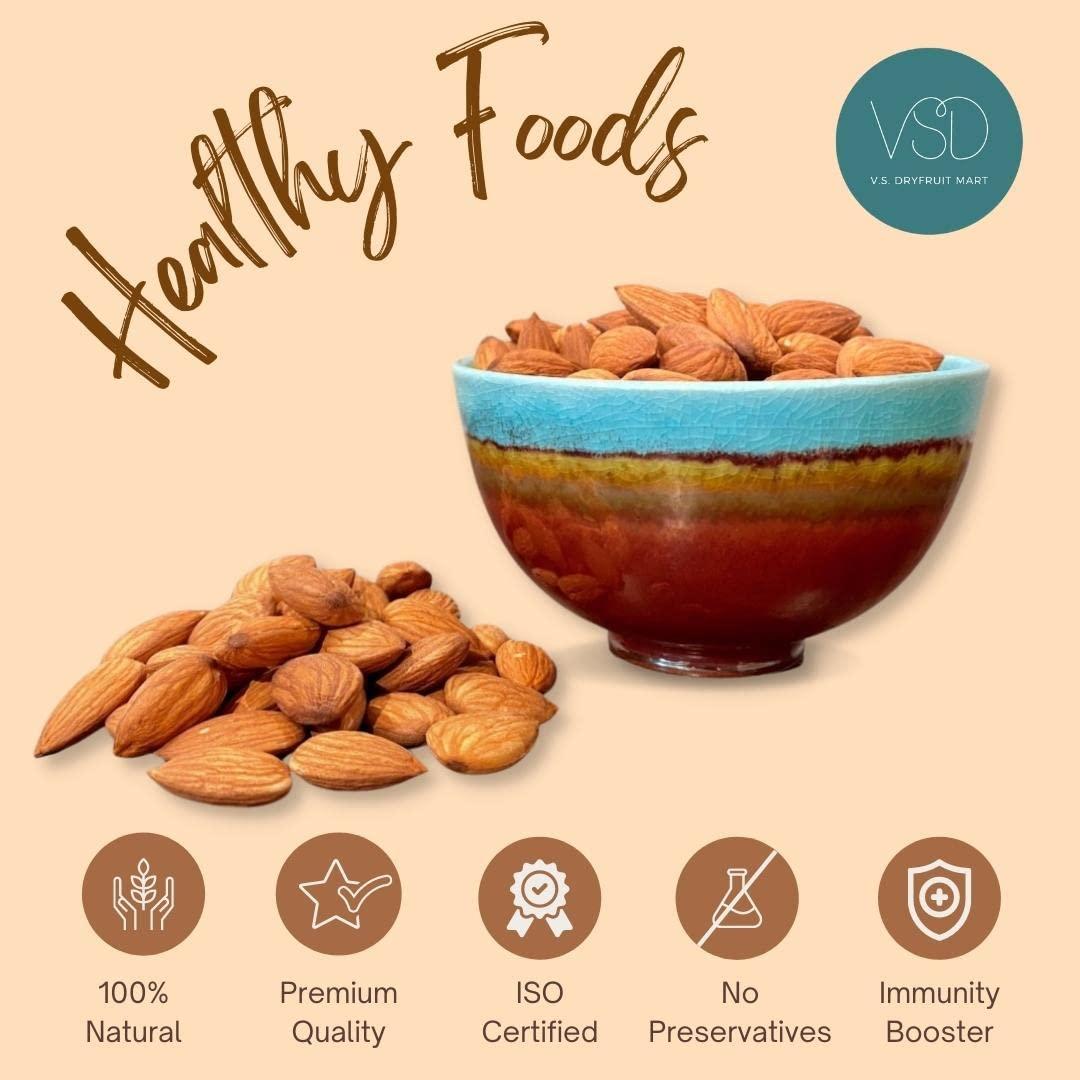 VSD VSD Premium 100% Natural Jumbo Almond (Badam) California Selected | Badam Dry Fruits/Badam Giri/High in Fiber & Boost Immunity/Raw Whole Natural Badam | Pack of 2 (250Gm Each), 500Gm