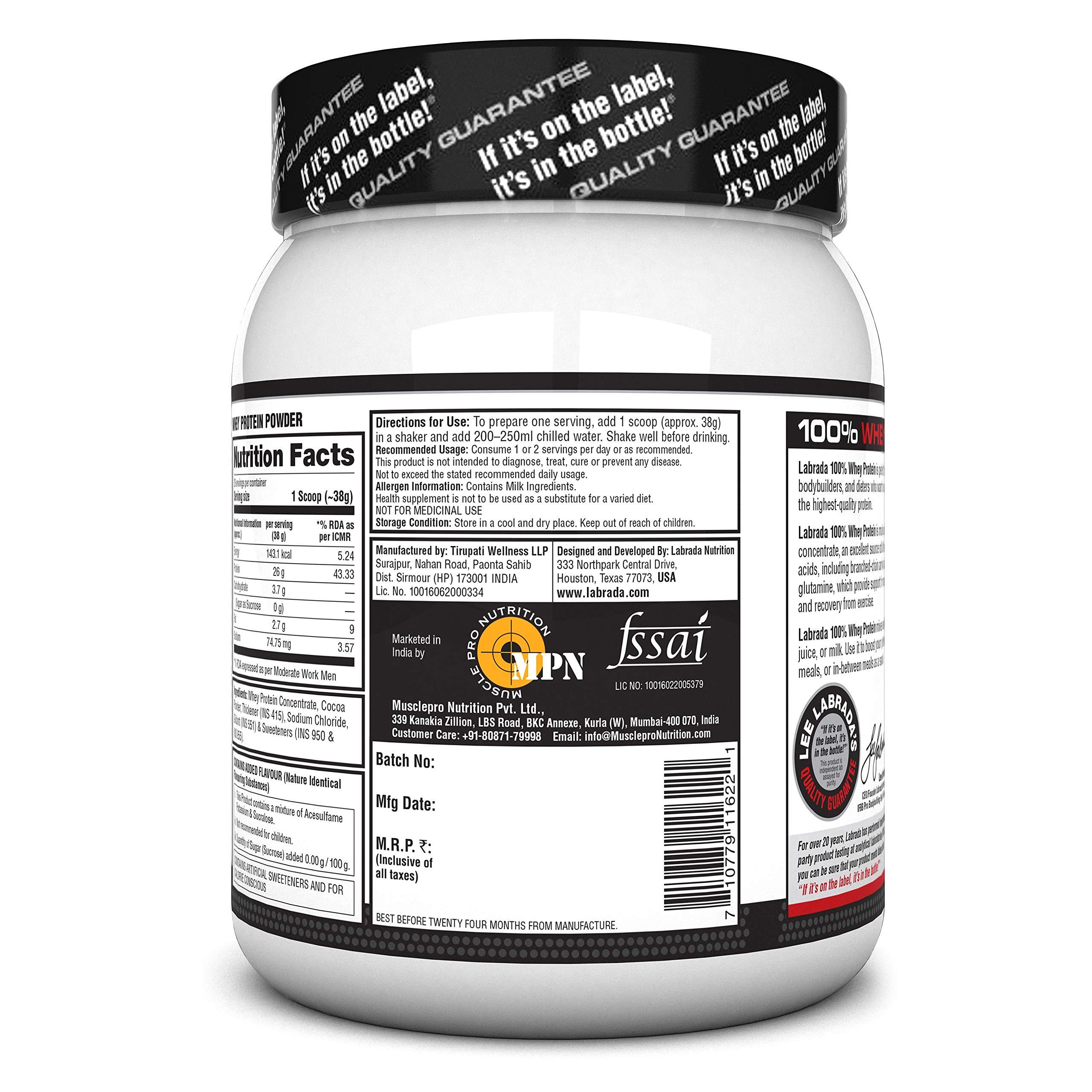Labrada Labrada 100% Whey Protein Concentrate, Post Workout, 26g Protein, 0g Sugar, Chocolate, 2.2 lbs