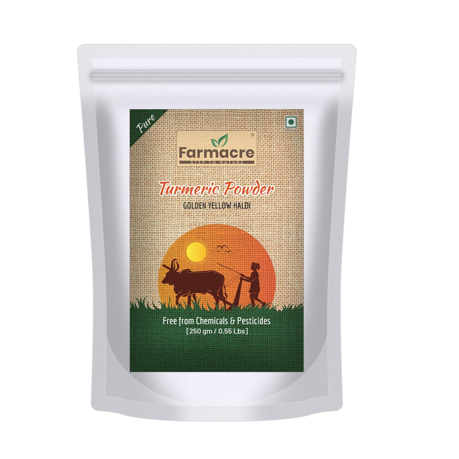Farmacre With Logo Farmacre Selam Haldi Powder/Turmeric Powder/Natural Haldi Powder - 250 gms Pack | Product Of Cow Based Natural Farming (CBNF) | Product Of Chemicals Free & Pesticides Free (250 gm)