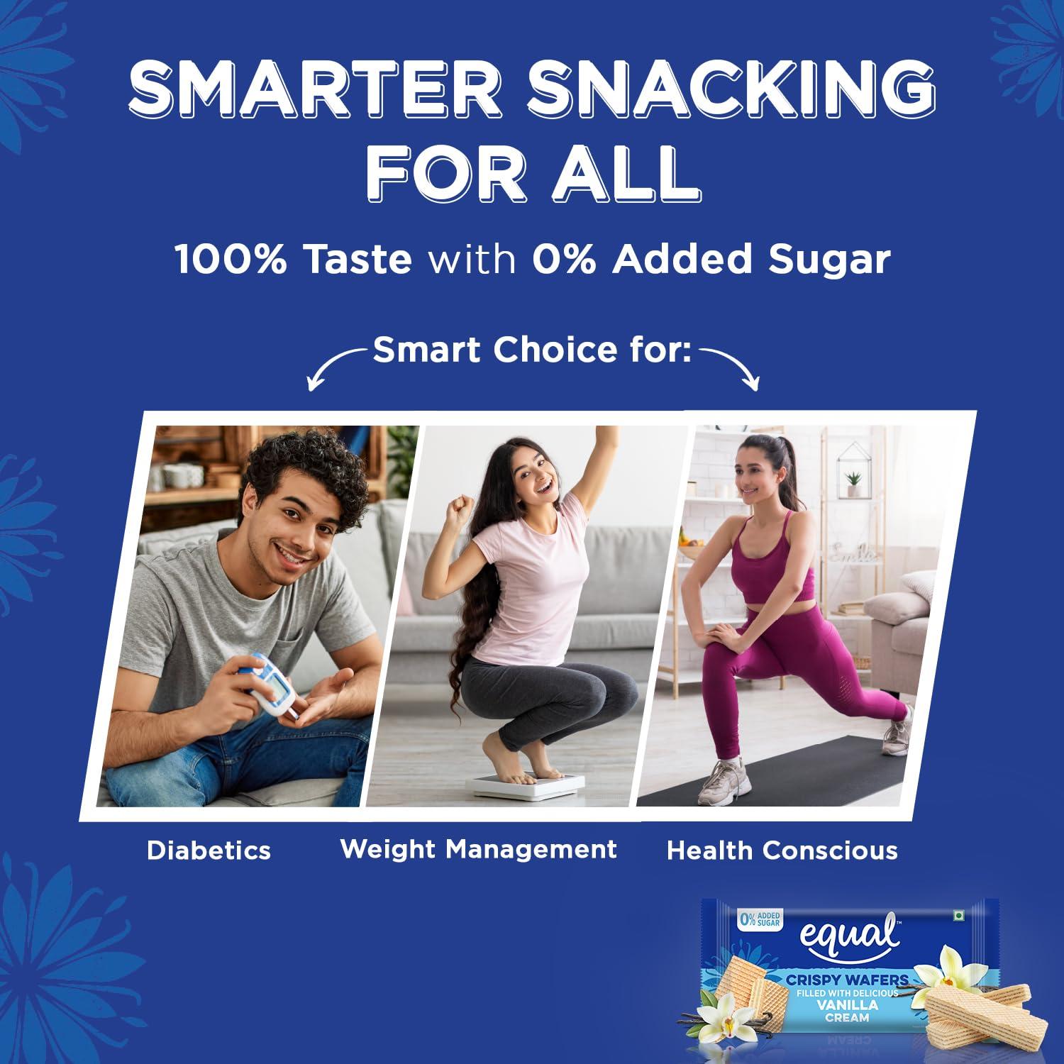 Equal Equal Vanilla Wafers Bar (Sugar-Free) | Pack of 5 (60g each) | 0% Added Sugar & 100% Taste | Flavoured Wafers | Crispy Creamy Wafers | Crunch Anytime Anywhere