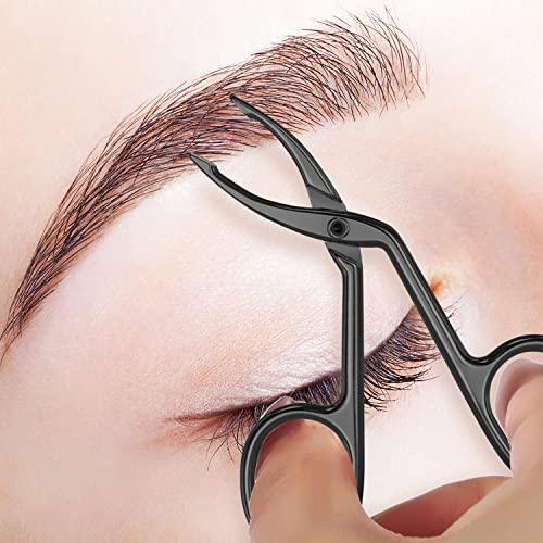 Hicarer 3 Packs Eyebrow Tweezers, Scissors Shaped Eyebrow Straight Tip Tweezers Clip, Flat Tip Tweezers Hair Plucker, Straight Tip Hairgripping Eyebrow (Black Plated)