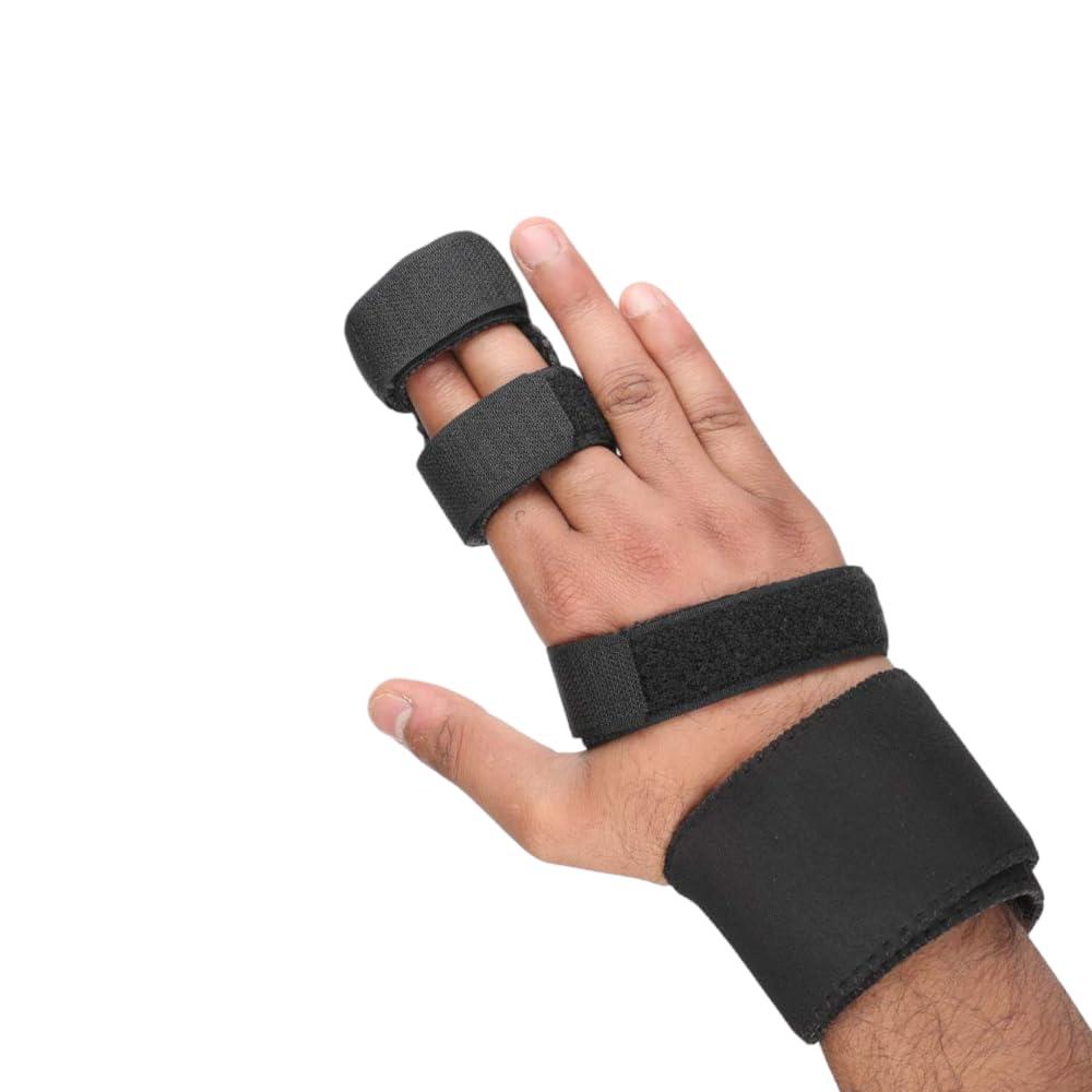 GoodsHealthShop GoodsHealthShop 2 Finger Splint Trigger Finger Splint Adjustable Full Hand and Wrist Brace Support, Metal Straightening Immobilizer Treatment for Sprains, Mallet Injury, Arthritis (Small)