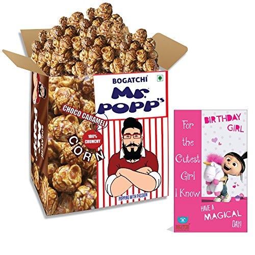 BOGATCHI BOGATCHI Mr.POPP's Dark Chocolate Popcorn, Perfect Birthday Gift for Girl Gourmet Popcorns , 250g + Free Happy Birthday Greeting Card