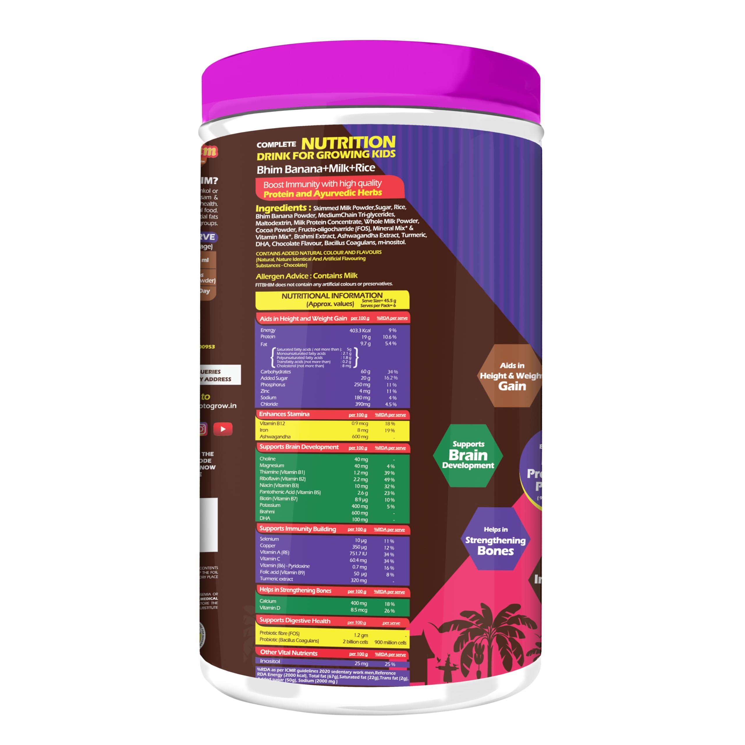 ProToGrow ProToGrow Fitbhim Chocolate Drink with Bhim Banana, Yummy Belgian Chocolate Flavour, 200grams, Pack of 1, Suitable for growing kids.