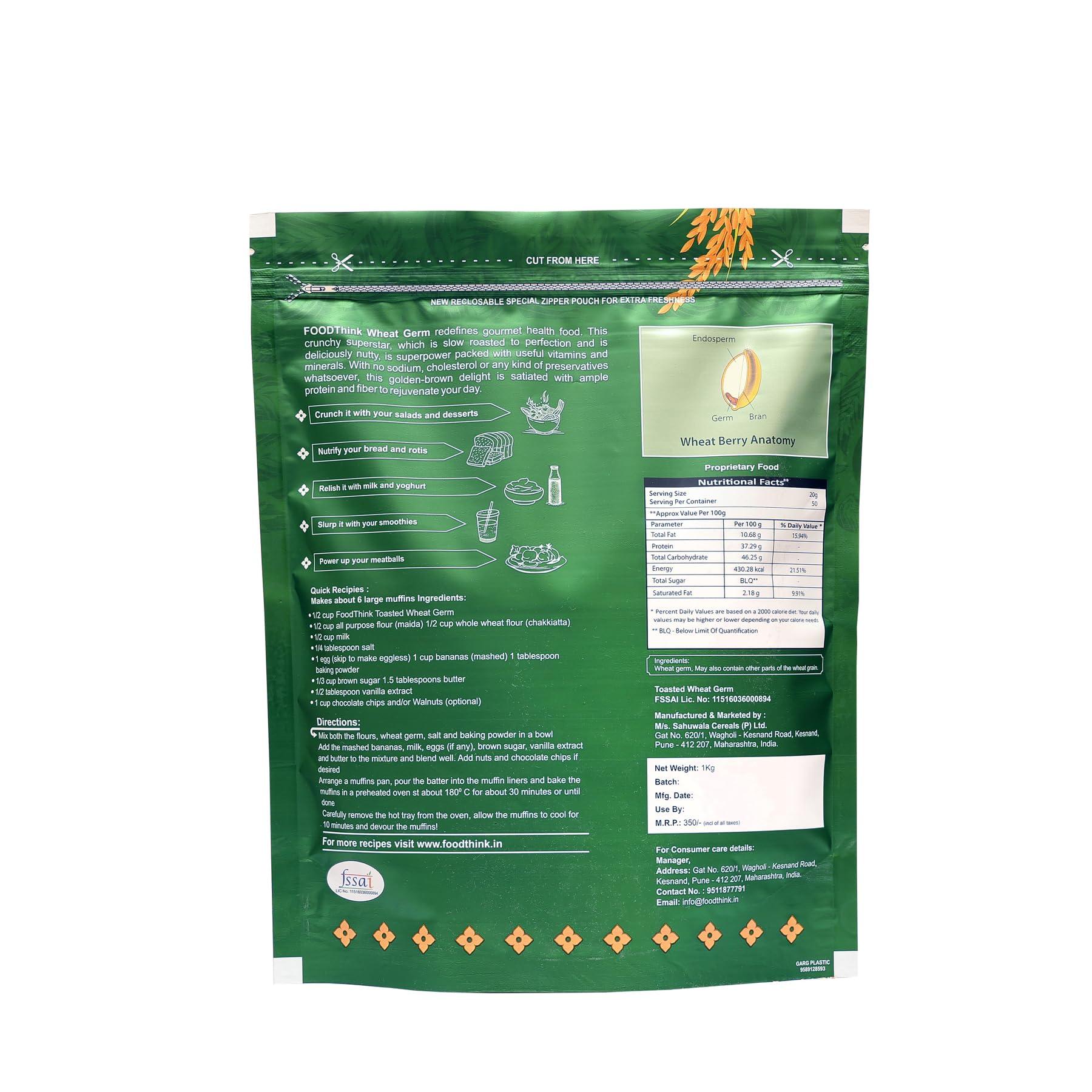 FoodThink FOODThink Toasted Wheat Germ 1Kg | Superfood | Heart Of Wheat Kernel | Rich in Protein | High in Fiber | Mineral-Rich |