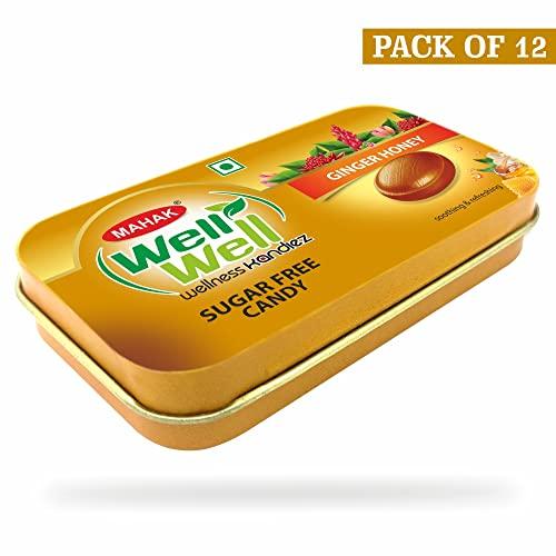 Mahak Kandiez Mahak Kandiez Well Well Sugar Free Candy 672 gm (240 = 20 Pieces X 12 Tin Cady) I Ginger Honey Flavor I Wellness Easily Digestive | Mouth Fresheners Candy | Testy Candy with Healthy and Low Calories