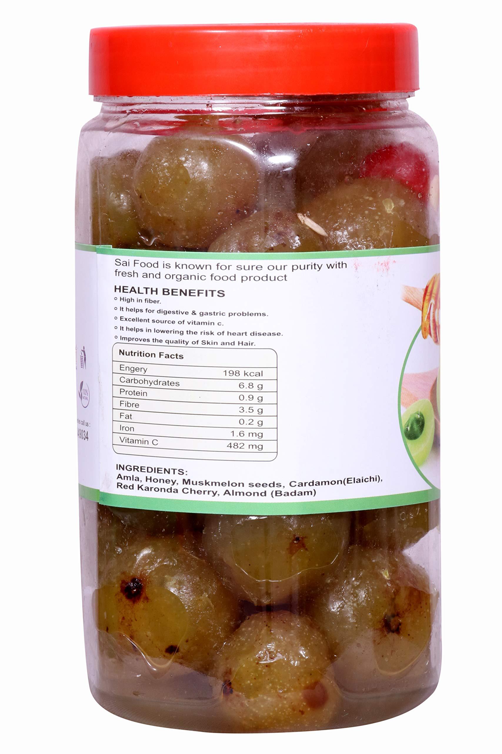 SAi Food SAi Food Homemade Organic Honey Amla Murabba with Honey Ingredient:, Fenugreek, Clove, Elam, Crystals, Cardamom (Elichie), Palm Good for Blood Circulation -900 Gram