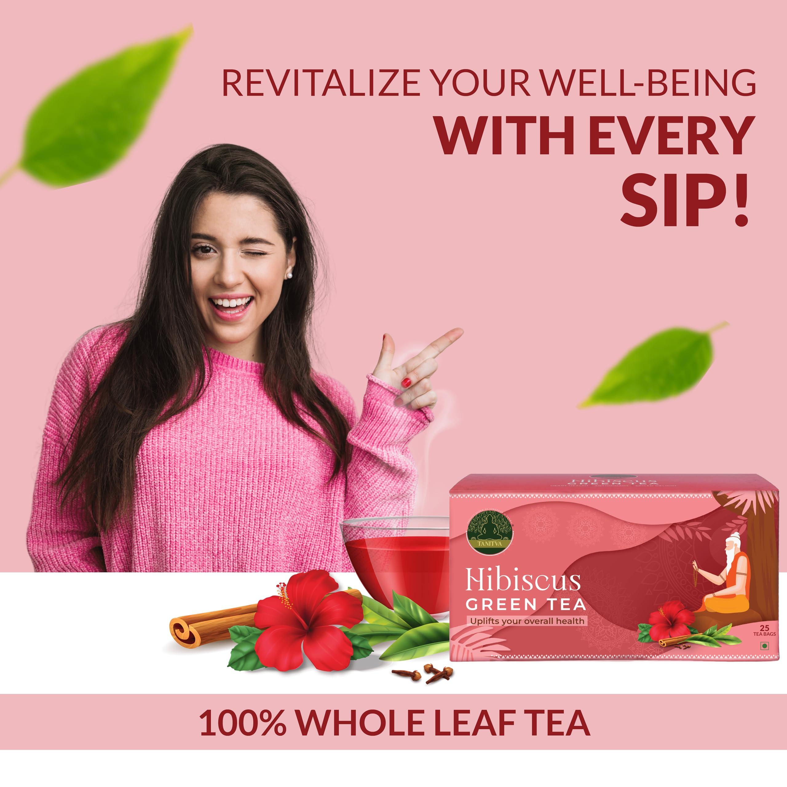 TANITVA TANITVA Hibiscus Green Tea, Hibiscus Tea with Cinnamon and Clove Green Tea Bags 25 pieces for Flavourful Journey to Health with 25 g dabur honey
