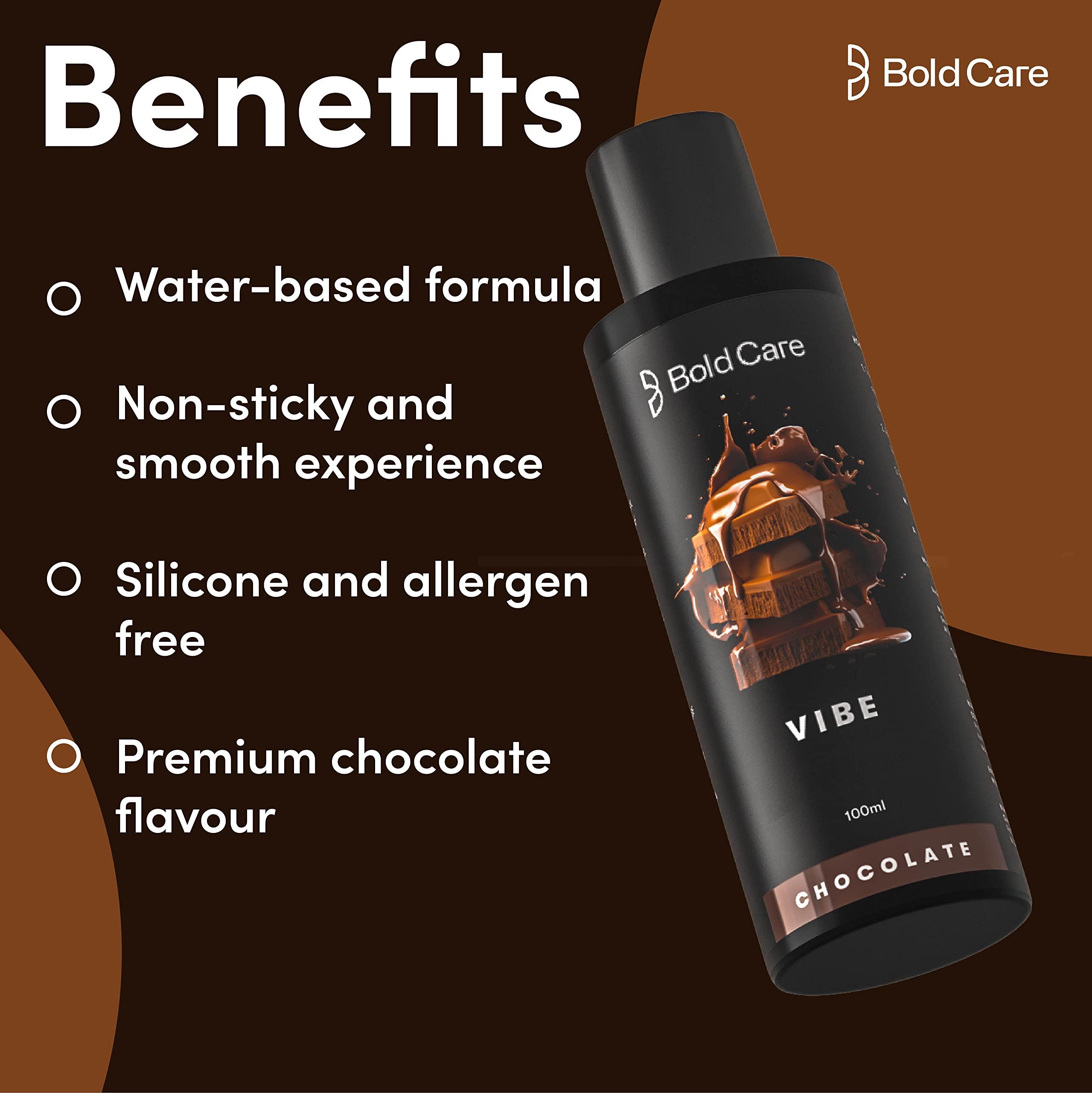 Bold Care Bold Care Vibe Duo pack - Premium Chocolate Flavour + Strawberry Flavour - Natural Personal Lubricant for Men and Women - Premium Strawberry Flavour - Water Based Lube - 200 ml