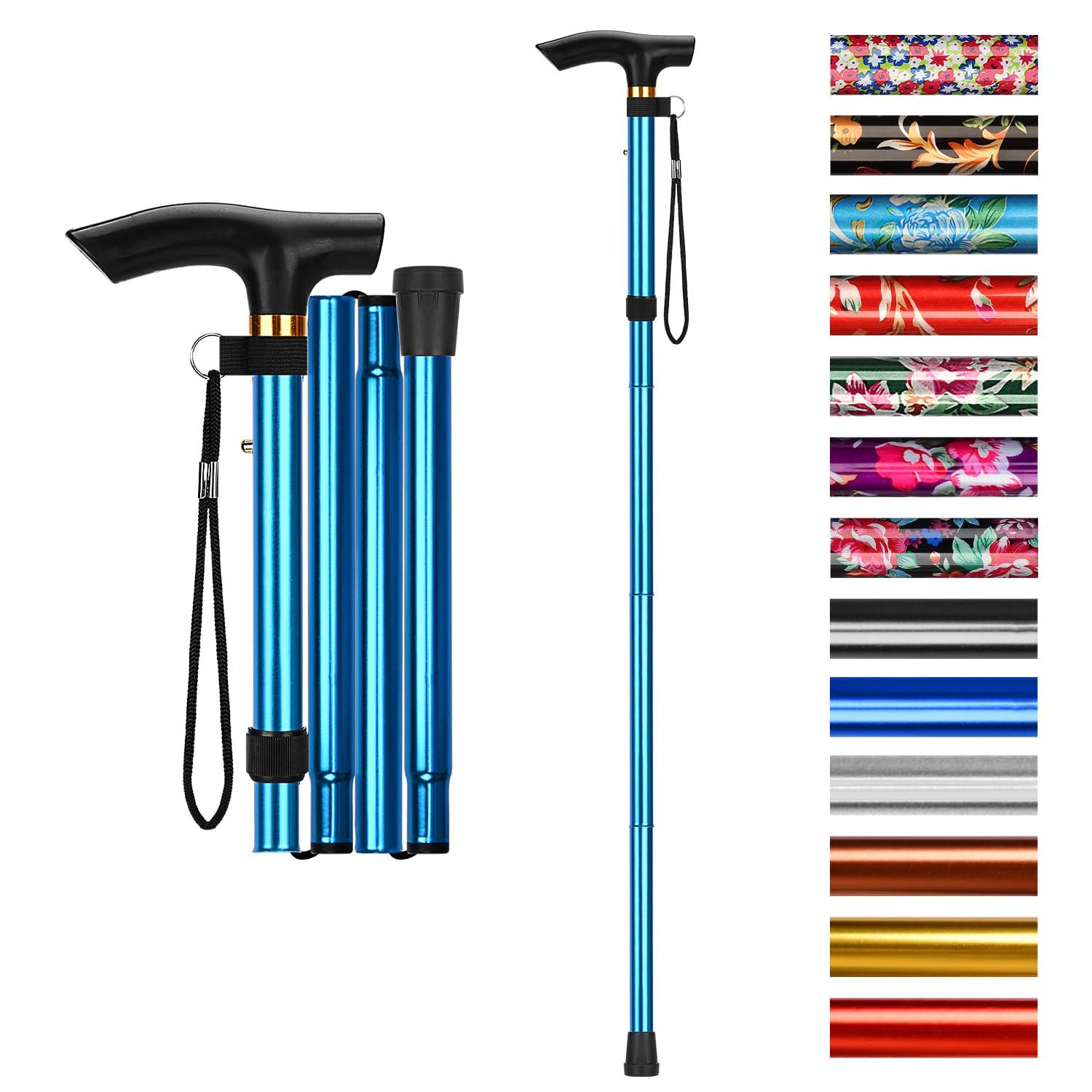 supregear supregear Folding Cane, 5-Level Adjustable Height Walking Stick Lightweight Portable Cane Travel Cane with Wrist Strap and T Handle for Elderly Disabled Men Women, Blue