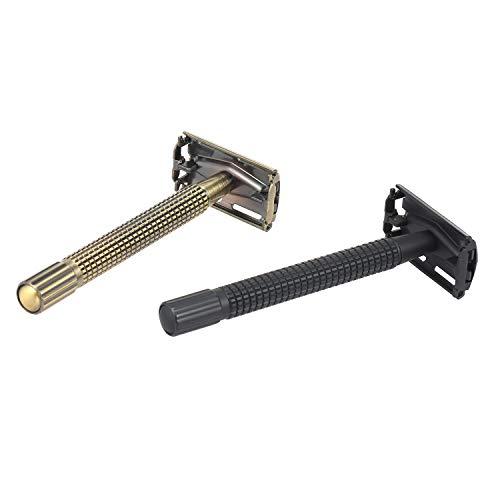 Layfuz Metal Double-Edged Shaving Razor Safety Beard Razor Manual Mustache Removal Traditional Shaving Tool for Hotel Home Travel