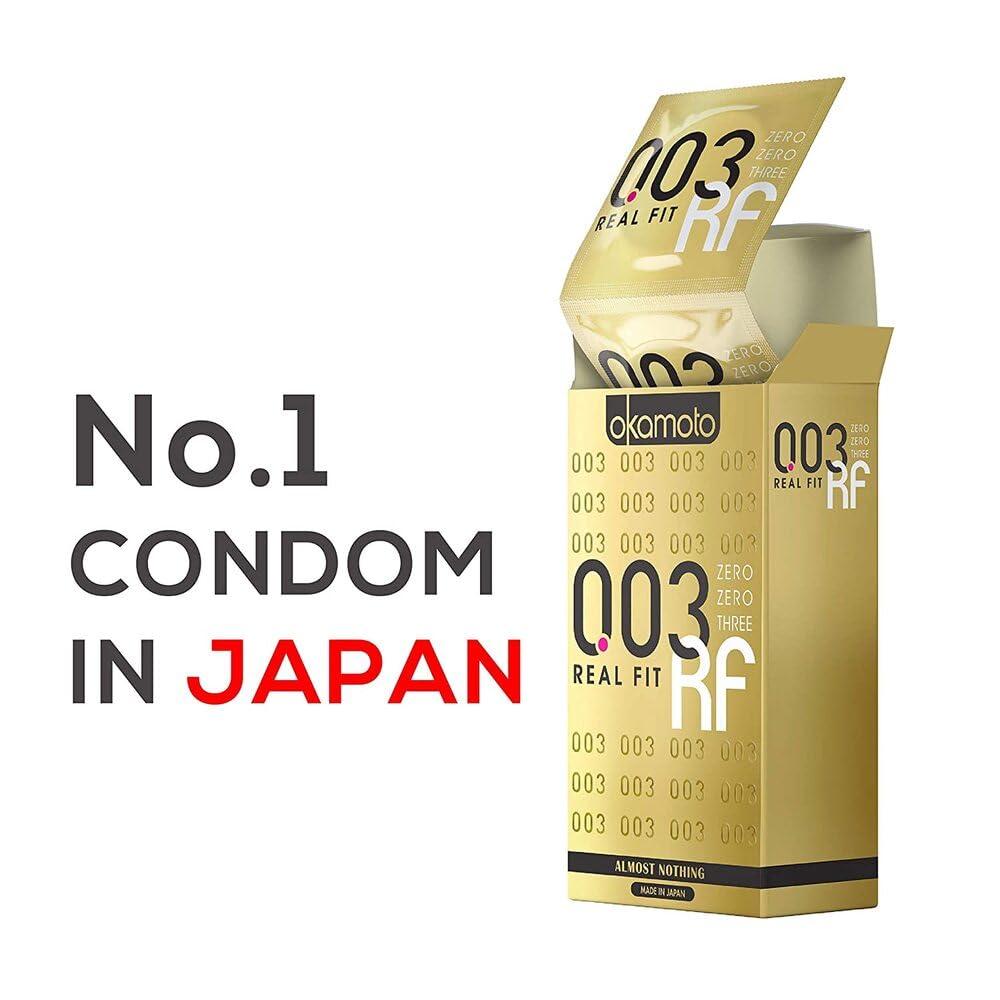 OKAMOTO Okamoto Condom | Ultra Thin Condoms for Men | Thinnest Premium Snug Fit Condoms | Made In Japan | 0.03 mm thin | 003 Realfit (Pack of 2)