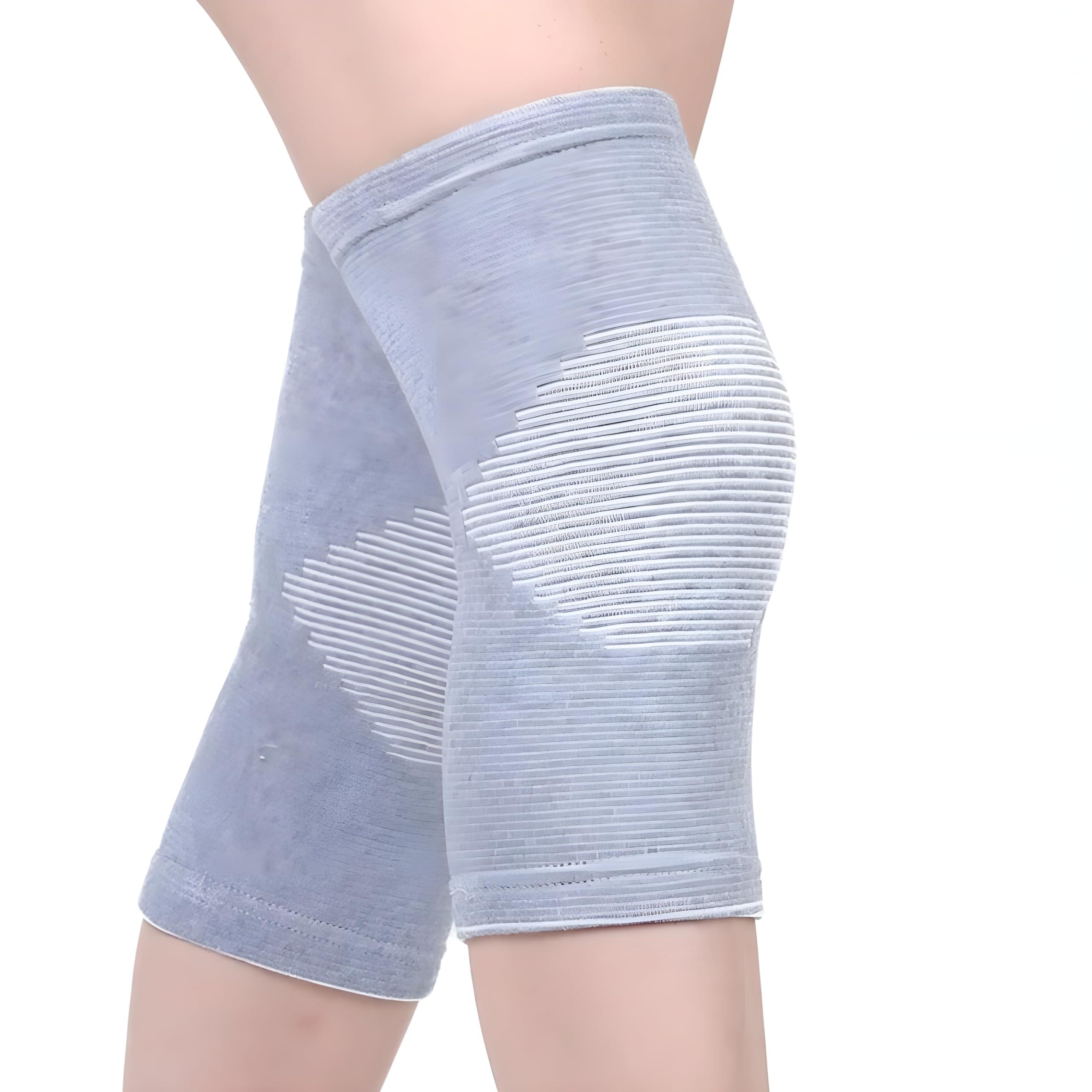 CLAPONE CLAPONE Knee Warmers, Long Cotton Knee Sleeves - For Women, Men, Circulation Improvement and Joint Pain Relief for Arthritis Knees, Knitted Binchotan Yarn, Thick, One Pair (Grey, XL)
