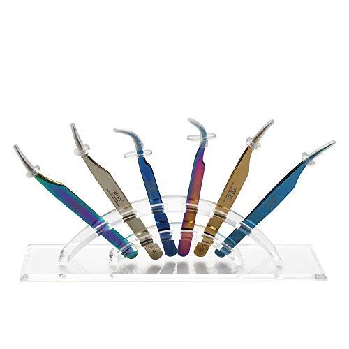 myaokue-up 1pc Tweezer Display Stand Durable Acrylic Eyelash Extension Tools Storage Holder Tweezers Scraper Shears Organize Rack, 6 Holes, Clear