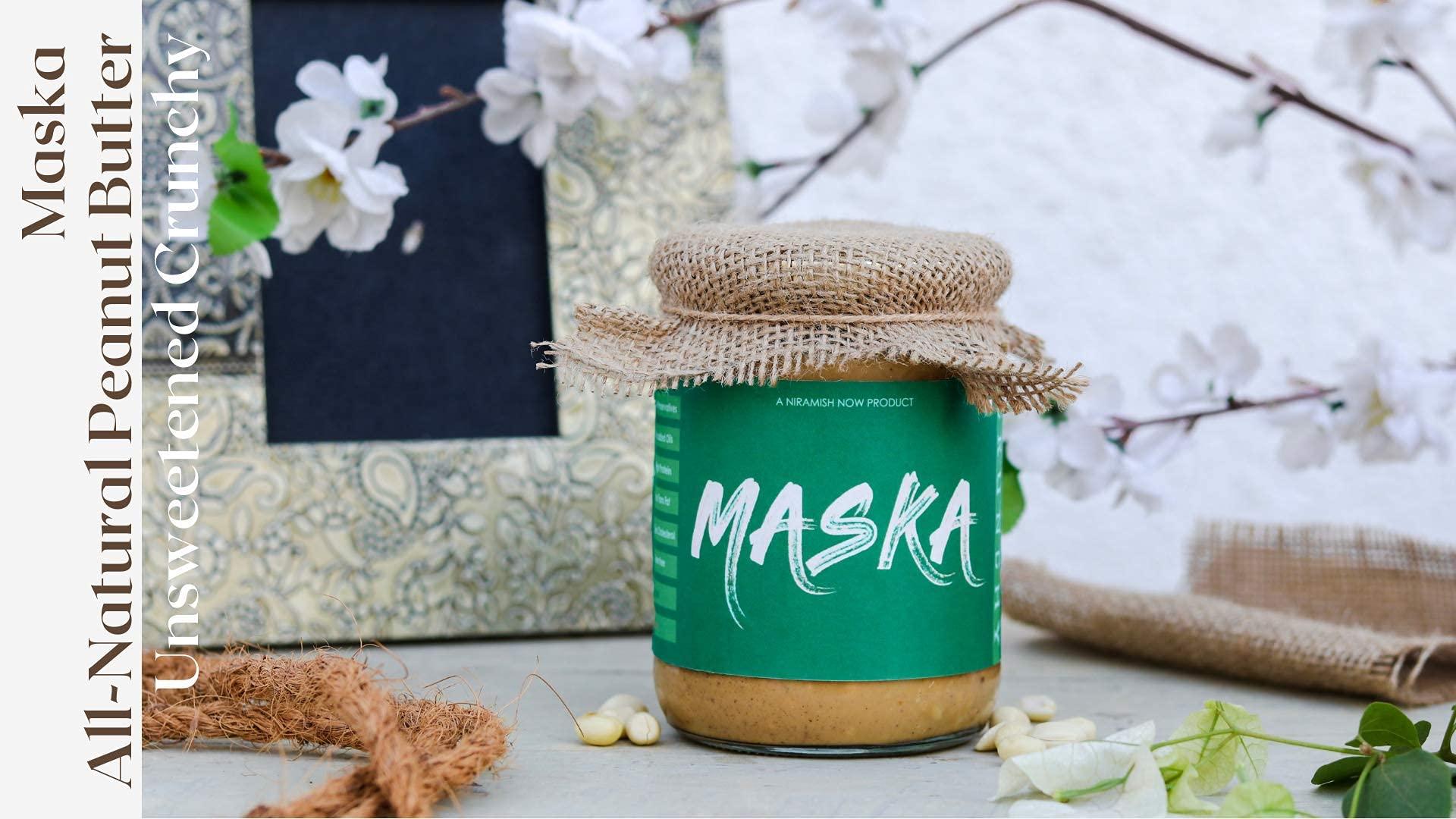 MASKA Maska Natural Peanut Butter Smooth 500 G Unsweetened | High Protein | All-Natural | No Sugar & Salt | Organic | Glass Jar | Gluten Free | Vegan | Vegetarian | Keto Friendly | Eco-Friendly |