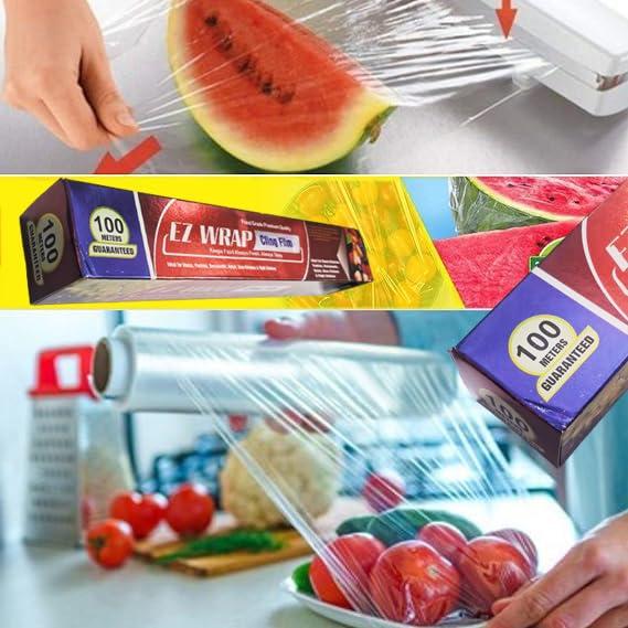 STARGAZE Pack of 2 EZ Food Covering Cling Film Roll 100 Meter guaranteed. Transparent Foil Wrap Easy to Use 12 inch, Extra Thick. Plastic Wrap for Food, BPA Free Food Wrap