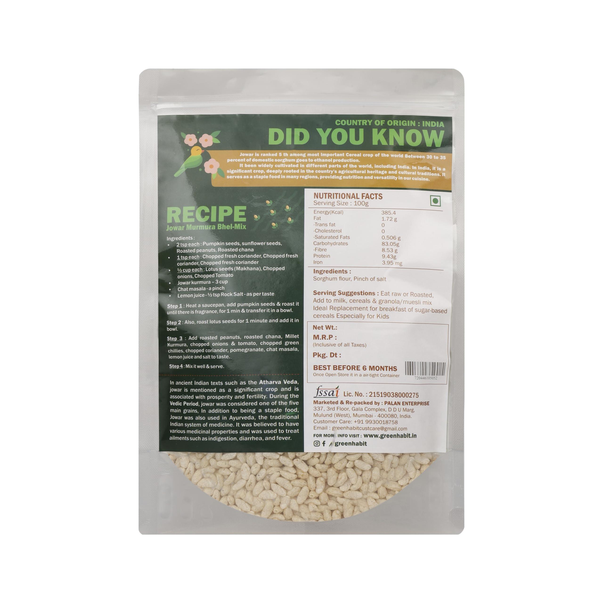 Greenhabit Greenhabit Jowar KURMURA MURMURA aka Jowar Puff for Healthy Breakfast Snack Food (400 gm pack of 1)