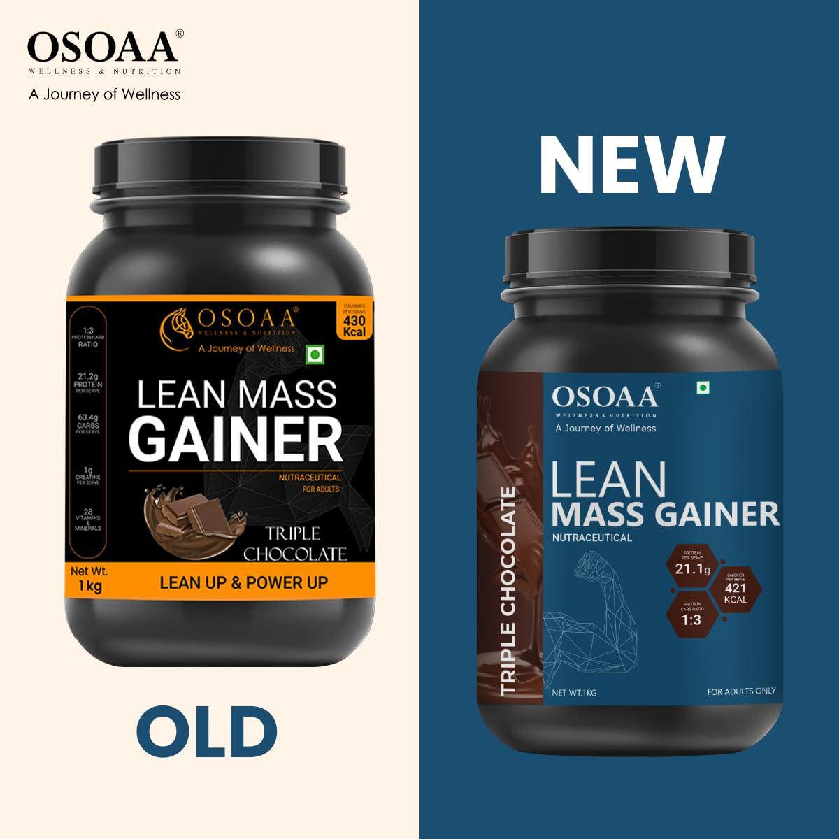 OSOAA OSOAA Lean Mass Gainer 3Kg |(Triple Chocolate) | With 3g Creatine & 21g Protein | 420 Calories & 21G Protein | Added Digestive Enzymes | 28 Added Vitamins