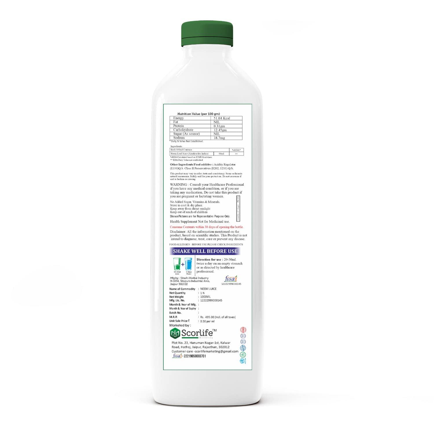 SCORLIFE MARKETING Scorlife Neem Juice 1000ml. [Pack of 4]