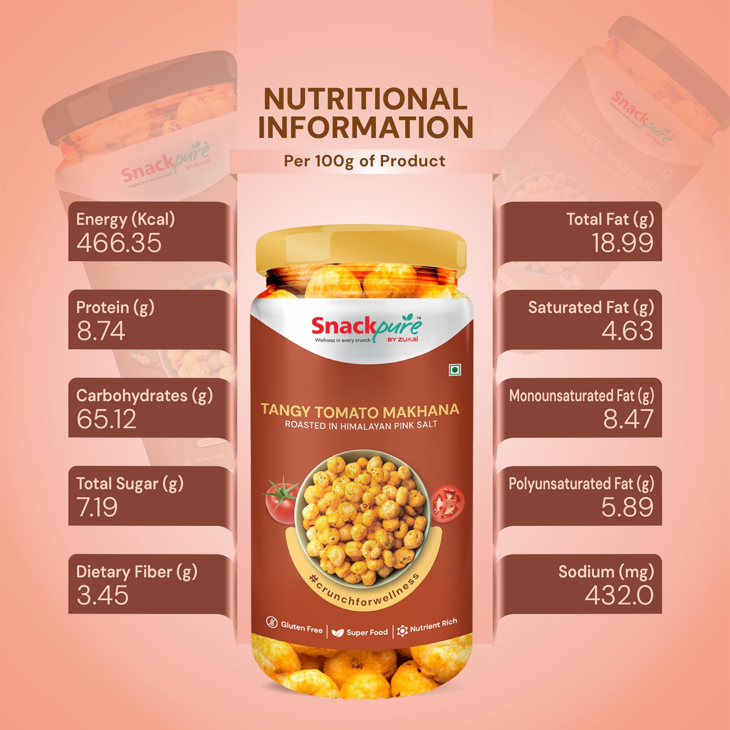 SNACKPURE BY ZUARI wellness in every crunch Snackpure Peri Peri, Barbeque & Tangy Tomato Makhana Combo Pack | Healthy Puffed Snack | Gluten-Free and Trans-Fat-Free Superfood | Nutrient-Rich Foxnut | 225g