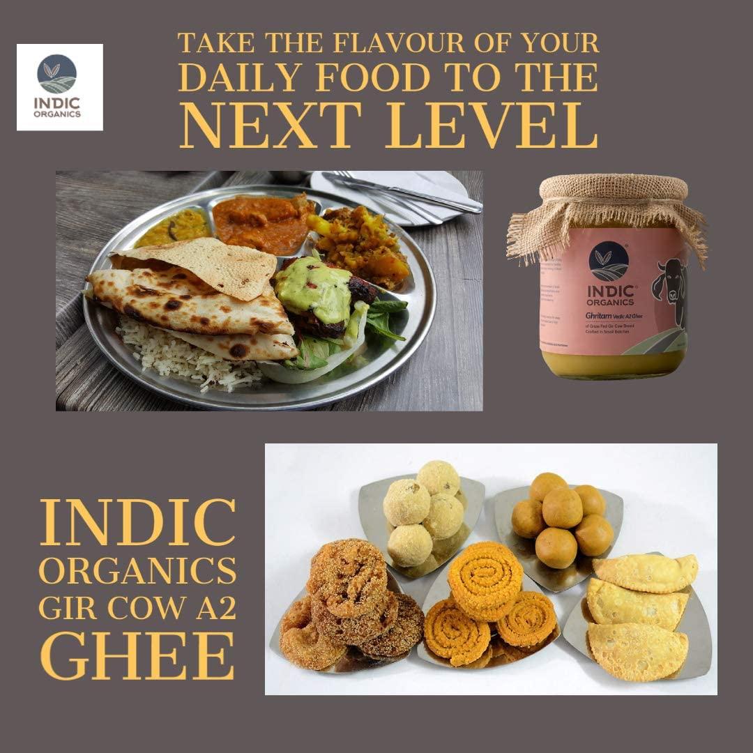 INDIC ORGANICS Indic Organics Gir Cow\'s A2 Ghee | Free Grass Grazing Healthy Gir Cow\'s Bilona Ghee from Khatiyawad Region of Gujrat | Lab Certified & Tested (250 ml)
