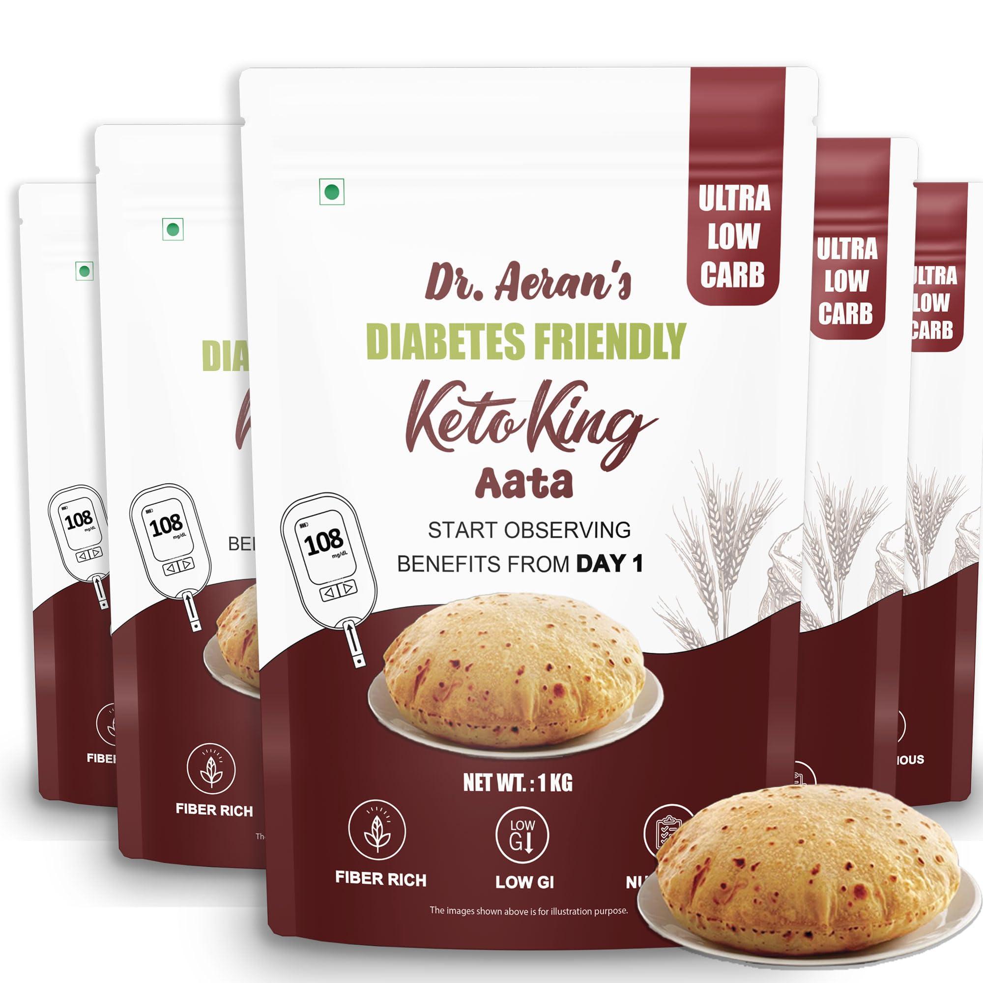 Dr. Aeran\'s Dr. Aeran\'s Diabetes Friendly Keto King Atta, 5Kg, Ultra Low Carb, Low GI Atta for Sugar Release Control, Diabetic Atta For Diabetic Care, High Fiber Flour, Sugar Control Keto Atta