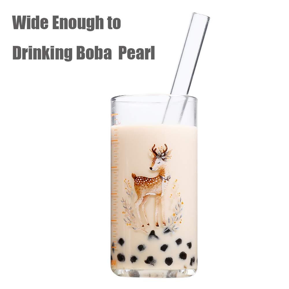 ALINK ALINK Reusable Glass Boba Straws, 14mm Extra Wide Clear Smoothie Straws for Bubble Tea, Pack of 4 with 1 Case and 2 Brush