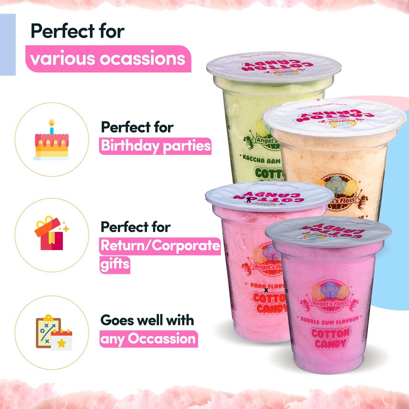 Angels Floss Angels Floss - Cotton Candy's - 12 gms Each - Pack of 12 (6 Bubble Gum + 2 Kaccha Aam + 2 Caramel + 2 Paan)