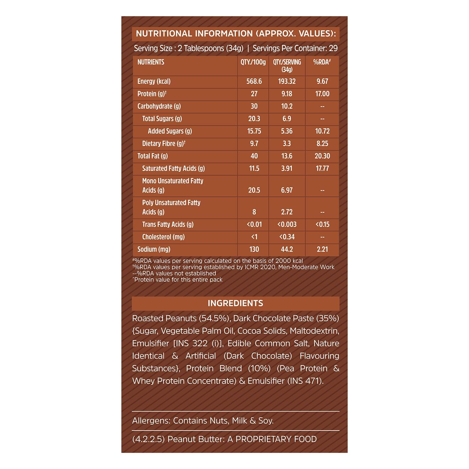 MuscleBlaze MuscleBlaze Fit High Protein Peanut Butter, Creamy (Dark Chocolate Spread, 1kg) | 27g Protein | With Pea Protein & Whey Protein Concentrate | Fit Pack