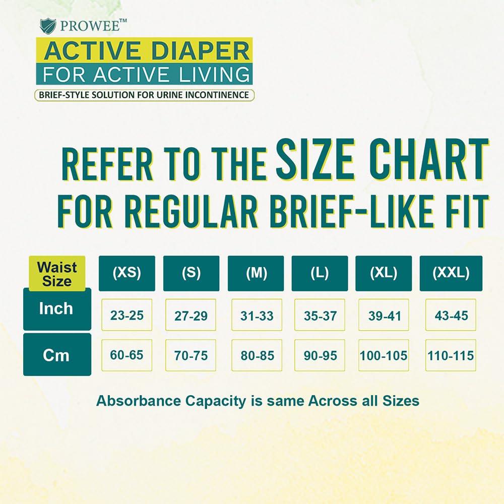 PROWEE Prowee Men Active Diaper For Urinary Incontinence | Brief-Style | Capacity Up To 450ml with Leak Guard (Pack of 5) (L)