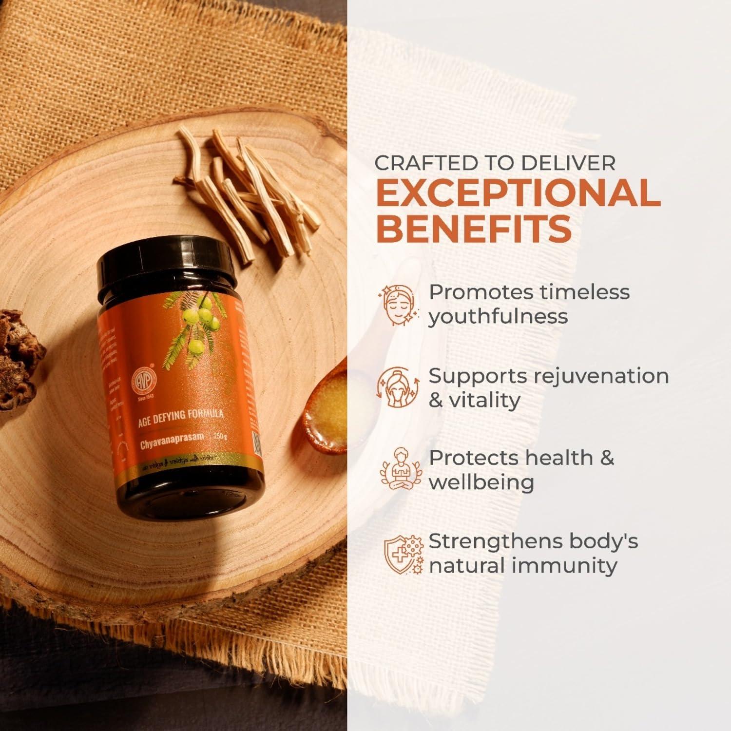 AVP THE ARYA VAIDYA PHARMACY (COIMBATORE) LTD AVP Organic Chyawanprash | Sugarfree | 3X Immunity Booster | Enhances Strength & Stamina | Age Defying Formula | All Age Groups | No Preservatives | No Chemicals | Made with 44 Ayurvedic Herbs | 250 g