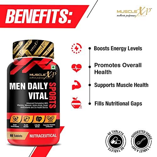 MuscleXP MuscleXP MultiVitamin Men Daily Sports with 47 Nutrients (Multi Vitamins, Multi Minerals, Amino Acids & 7 Health Blends) - 60 Tablets x Pack of 2
