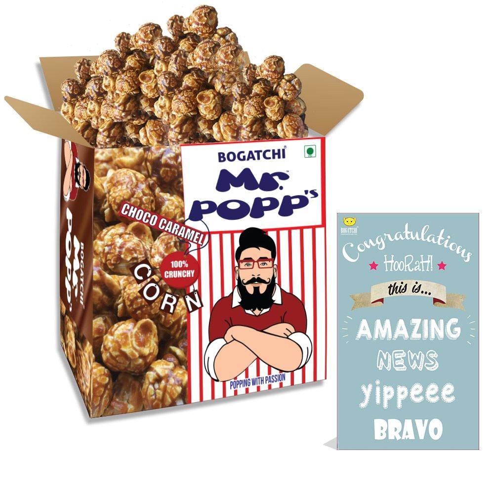 BOGATCHI BOGATCHI Mr.POPP's Dark Chocolate Popcorn, Handcrafted Gourmet Popcorn, Perfect Congratulations Gift , 375g + Free Congratulations Greeting Card