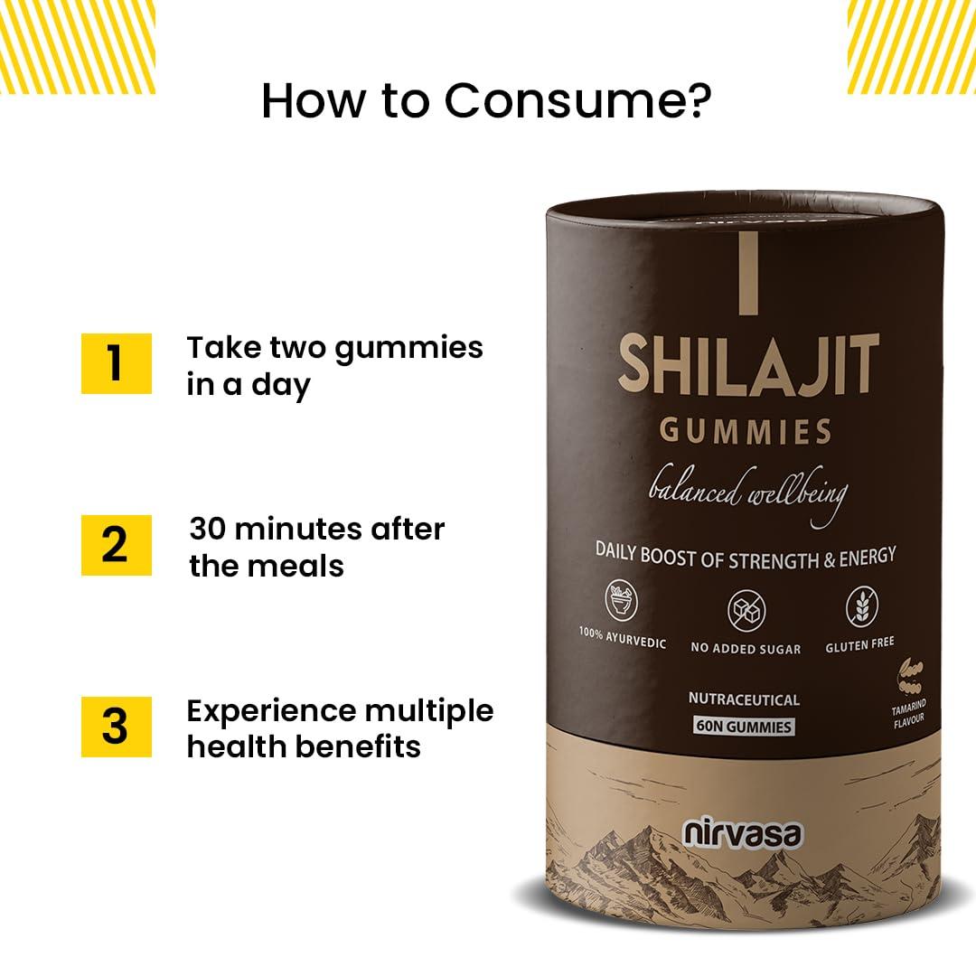 Nirvasa Nirvasa Shilajit Plus Gummies | Original Shilajit To Improve Strength, Stamina & Endurance | Tamarind Flavour | 60 Shilajit Gummies (Pack of 1)
