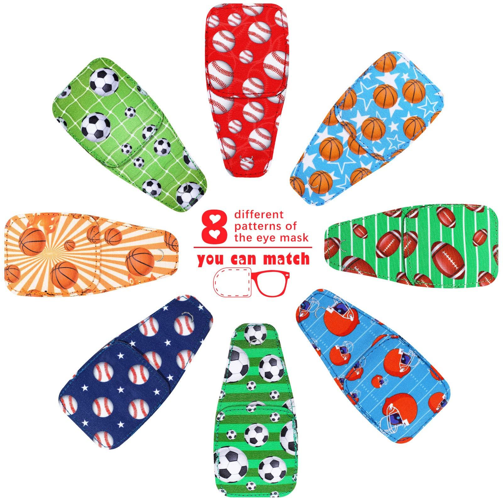 Treela Treela 8 Pcs Eye Patches for Kids, Eyepatch for Glasses to Cover Either Eye Cartoon Eye Patching Fabric Patch for Kids Boys Girls (Ball Style)