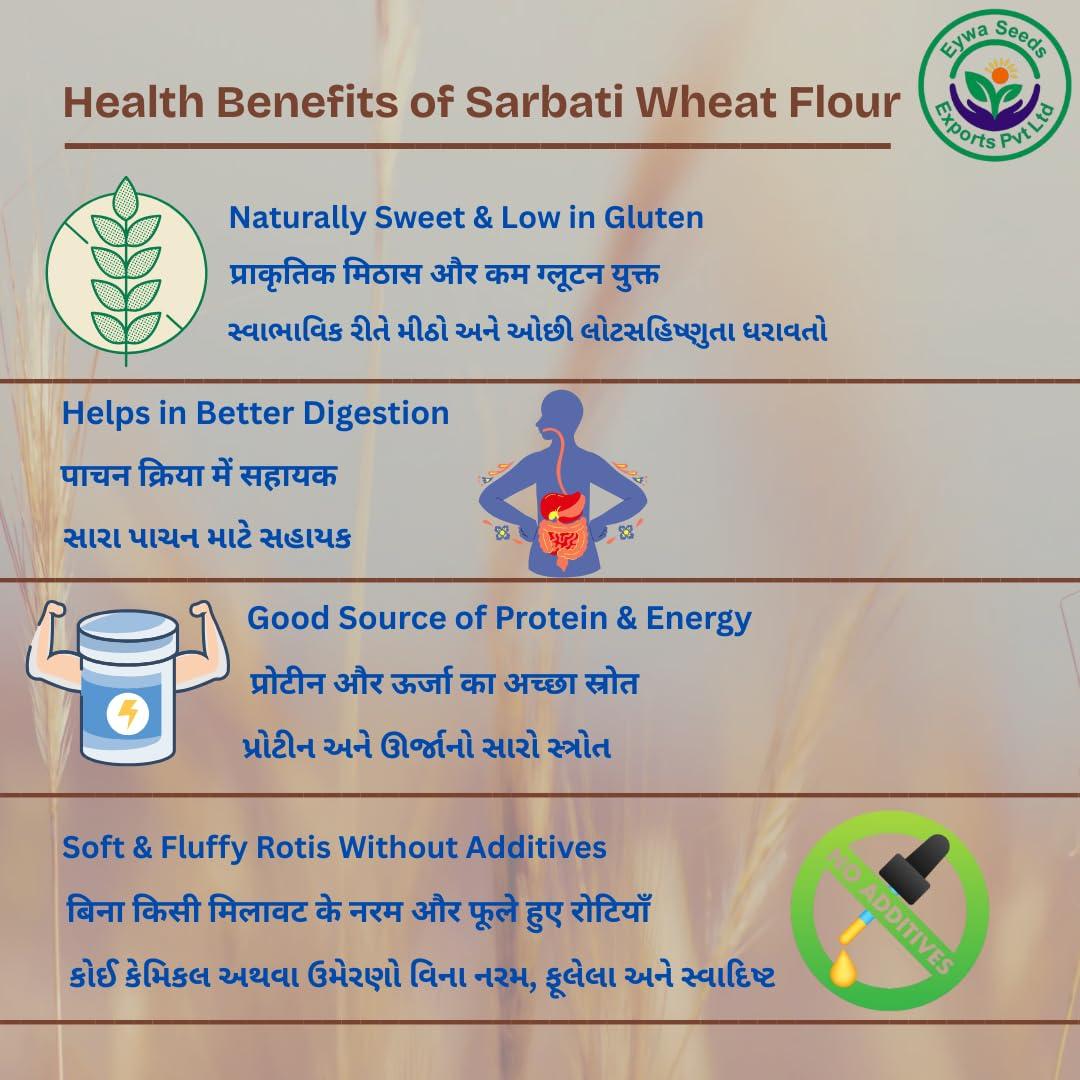 Eywa Seeds & Exports Pvt Ltd SHARBATI WHEAT FLOUR (10 KG) for eating and cooking | Pearl Millet Flour | Produce of India from Organic Farms | BY EYWA